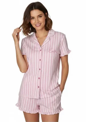 LAURA ASHLEY Pajamas Two Piece Short Sleeve Shorts Pink Stripe Size Medium thumbnail 1