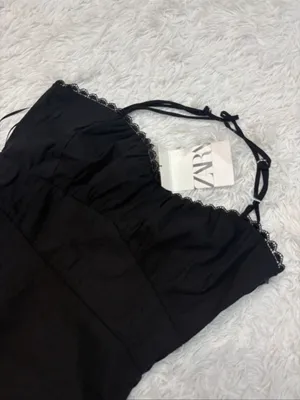 NWT Zara Black Lace-Trim Slip Dress thumbnail 2