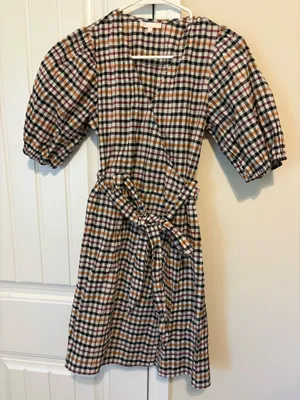 Gianni Bini (GB) Multicolor Checkered Puff Sleeves Wrap Dress thumbnail 3