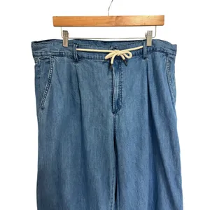 Old Navy Drapey Drawcord Wide Leg Pants Blue Denim High Rise Casual Chambray 16 thumbnail 3