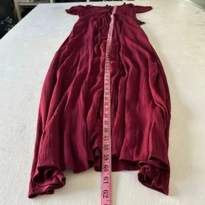 Lulus Burgundy Wide-Leg Jumpsuit NWT | Women’s Small | Flutter Sleeve Deep V thumbnail 10