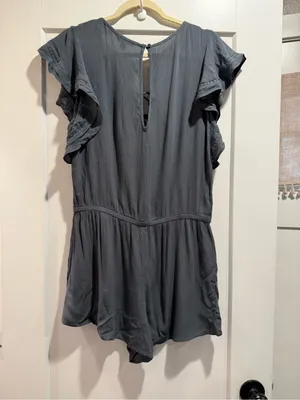American Eagle Outfitters Lace-Up Flutter Sleeve Tunic Romper in Charcoal Size L thumbnail 3
