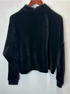 Adidas Women's Large Black Velour Half-Zip Hoodie with Gold Logo thumbnail 4