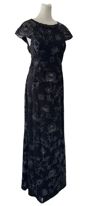 SLNY SL Fashions Black & Silver Cap Sleeve Floor Length Gown thumbnail 1