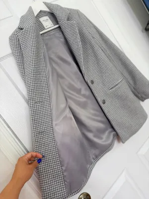 Abercrombie & Fitch Houndstooth Blazer Coat XS Classic Preppy Old Money Gray thumbnail 7