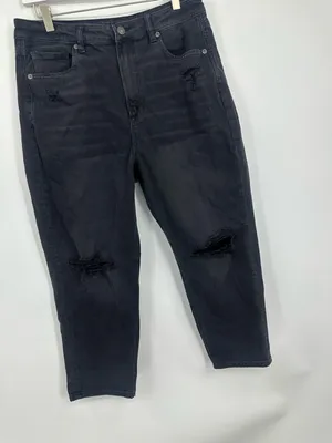 American Eagle Outfitters Black Mom Straight Jeans Size 12 Short Distressed Boho thumbnail 2