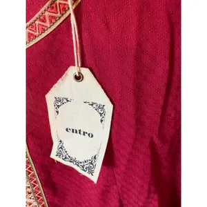 Entro Burgundy Boho Embroidered Bell Sleeve Blouse Top Medium NWT thumbnail 5
