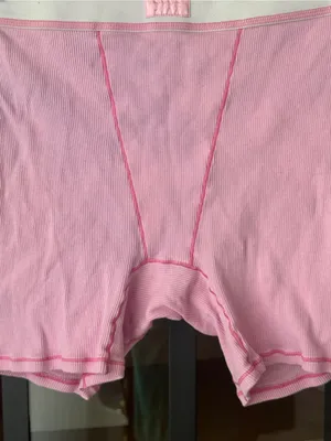 SKIMS Boxer shorts high rise Cotton Ribbed Bubblegum pink barbie lounge pjs thumbnail 7