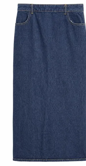Zara Blue Denim Maxi Skirt High Rise Straight Column Long Jean Skirt. Size S thumbnail 1