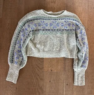free people fuzzy sweater pullover bubble sleeve thumbnail 1