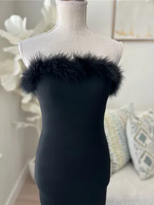 Jessica McClintock Gunne Sax Strapless Feather-Trim Black Evening Gown Size 7/8 thumbnail 6