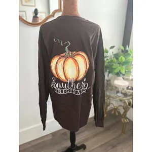 Gildan Southern Originals Pumpkin Long Sleeve Brown T‎ Shirt Women's Large NWOT thumbnail 2
