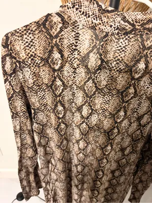 Zenana Outfitters Brown and Cream Snake Print Open Front Cardigan thumbnail 6