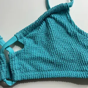 Aerie • NWT Shimmery Crinkle Lace Up Scoop Bikini Top “Springs” Turquoise Blue thumbnail 7