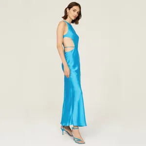 ALEXIS Lune Gown Womens Large L‎ Blue Sleeveless Cutout A-Line Maxi Satin thumbnail 2