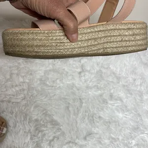 Lulus Wedged Sandals Sz 8.5 Pale Pink with braided Wedge thumbnail 8