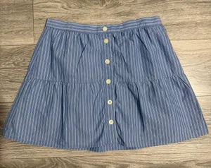 Madewell 100% Cotton‎ Blue White Striped Button Front Tiered Mini Skirt Size M thumbnail 1