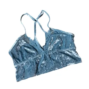 Y2K Aerie Women‎ Velvet Lace Blue Crushed Trim T-Back Size M 4238-0602-243 thumbnail 1
