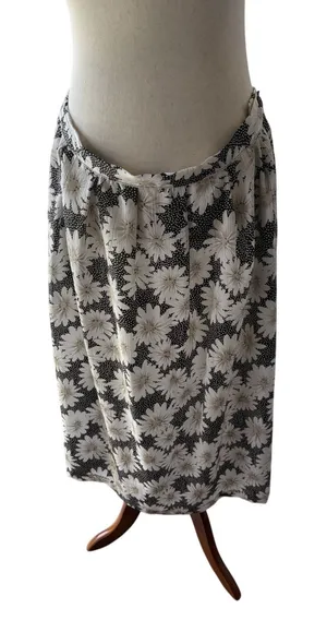 Black and Cream Floral A-Line Midi Skirt thumbnail 1