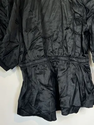 Madewell Black Shirred Puff-Sleeve Top in Satin - Size: Medium thumbnail 7