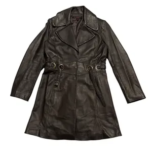 Via Spiga Leather Jacket Women Small Brown Belted Grommet Trench Coat thumbnail 1
