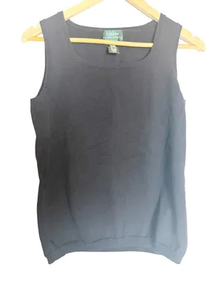 Lauren Ralph Lauren Black Cotton Knit Sleeveless Scoop Neck Pullover Sweater S thumbnail 1