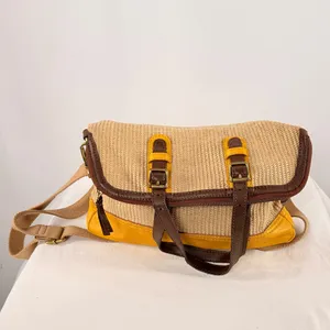 Fossil Woven & Leather‎ Fold Over Handbag with Strap Tan Brown Yellow thumbnail 4