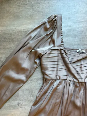 Abercrombie & Fitch Emerson Long Sleeves Square Neck Satin Taupe Mini Dress LT thumbnail 4