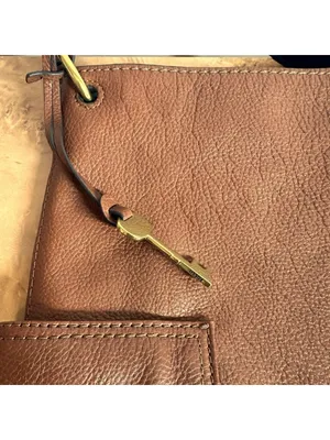 Fossil Brown Leather Crossbody Messenger Bag Key Charm Utility Pockets thumbnail 3