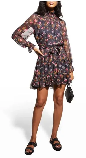 Cinq à‎ Sept Daija Belted Tiered Floral Print Chiffon Mini Dress thumbnail 1