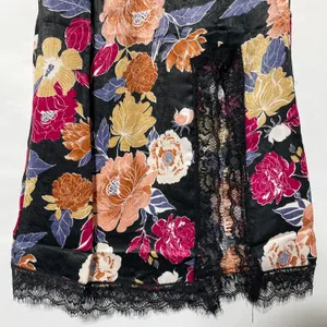 New Band of the Free Floral Print Lace Slit Slip Midi Skirt Black Multi Size XS thumbnail 10