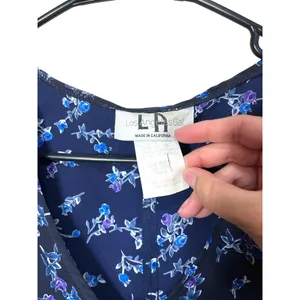 Vintage Los Angeles‎ Gal Navy Floral Print V neck Sleeveless Knee Length Dress 6 thumbnail 5