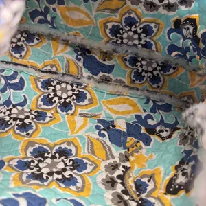 Quilted Butterfly Print Tote Bag Black‎ Blue Yellow Floral Interior Lace Trim thumbnail 6