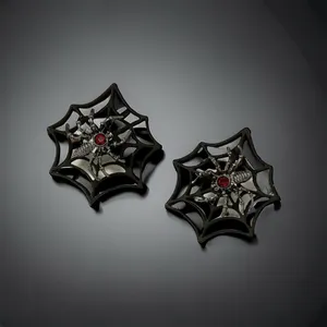 Gorgeous Retro Gothic Spider Web Stud Earrings with Ruby Color Decor Faux Fashio thumbnail 9