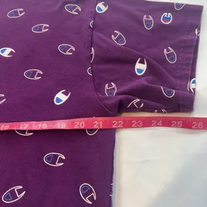 Champion T-Shirt Women's Large Short‎ Sleeve Crop Top Purple All Over Logo Print thumbnail 7