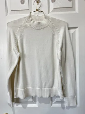 Quince Sweater Women's Ivory Organic Cotton knit Mock Neck Pullover Size XS thumbnail 1