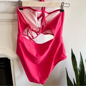 Hot Pink One Piece Cut Out Crossover Swimsuit Size L (12-14) thumbnail 3