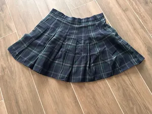 SheIn Green Navy Plaid Pleated Mini School Girl Skirt Dark Academia L thumbnail 2