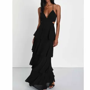 Lulus Tier and Now Black Tie-Back Tiered Maxi Dress Size Small thumbnail 7