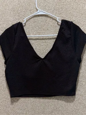 Black textured crop top grunge goth punk going out club top minimalist large thumbnail 2
