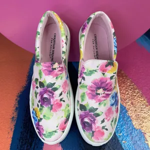 Christian Siriano Womens 7.5 Slip On‎ Sneakers Pink Floral Platform EUC thumbnail 2