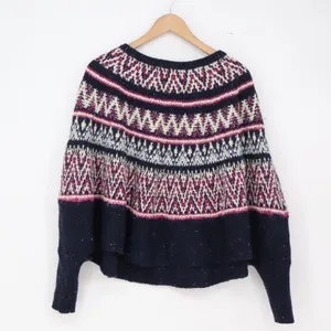Sleeping on Snow Sweater Womens O/S Fair Isle Dolman Navy Pink Knit Excellent thumbnail 5