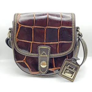 Dooney & Bourke Crossbody Womens Small Brown Croc Embossed Leather Saddle Bag thumbnail 2