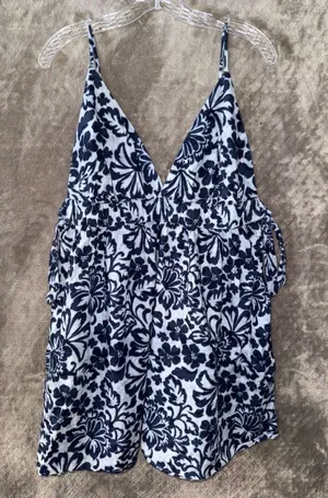 Aerie Floral Linen Blend Tie-Side Romper Size XL thumbnail 1
