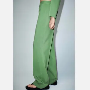 Zara High Rise Straight Leg Full Length Trousers Green Size XL 3736/047/500 thumbnail 2