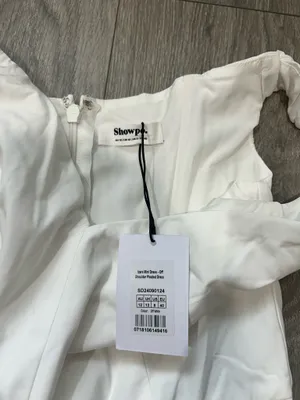 New Showpo IZARA Mini Dress Off Shoulder Pleated Dress In Off White Size 8 thumbnail 10