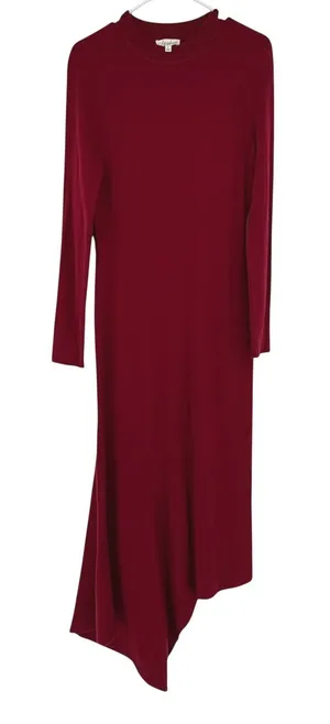 L'Academie Odelya Dress Womens L Wine Red Asymmetrical Knit Wool Blend Maxi thumbnail 1