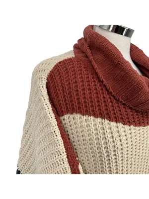 POL Chenille Colorblock Oversized Turtleneck Sweater Orange Ivory Size Medium thumbnail 6