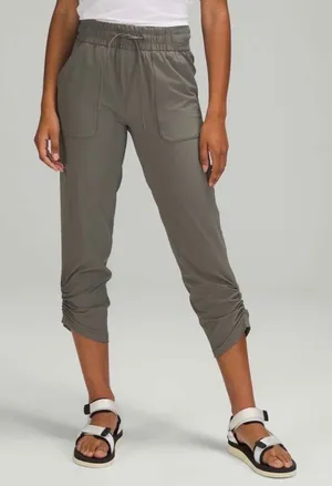 Lululemon Beyond the Studio Crop Pant 7/8 Sage Green Ruched Hem Size 8 W6BJBS thumbnail 1