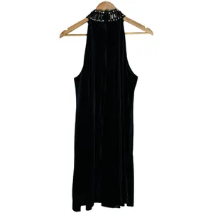 Kaari Blue Womens Glam Beaded Velvet Dress Black Cocktail Evening Event Size L thumbnail 5